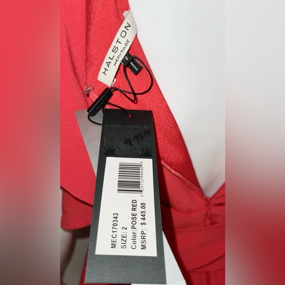 NWT Halston Heritage Women Cold Shoulder Ruffled V-Neck Red Jumpsuit MSRP $ 445 - Picture 5 of 7